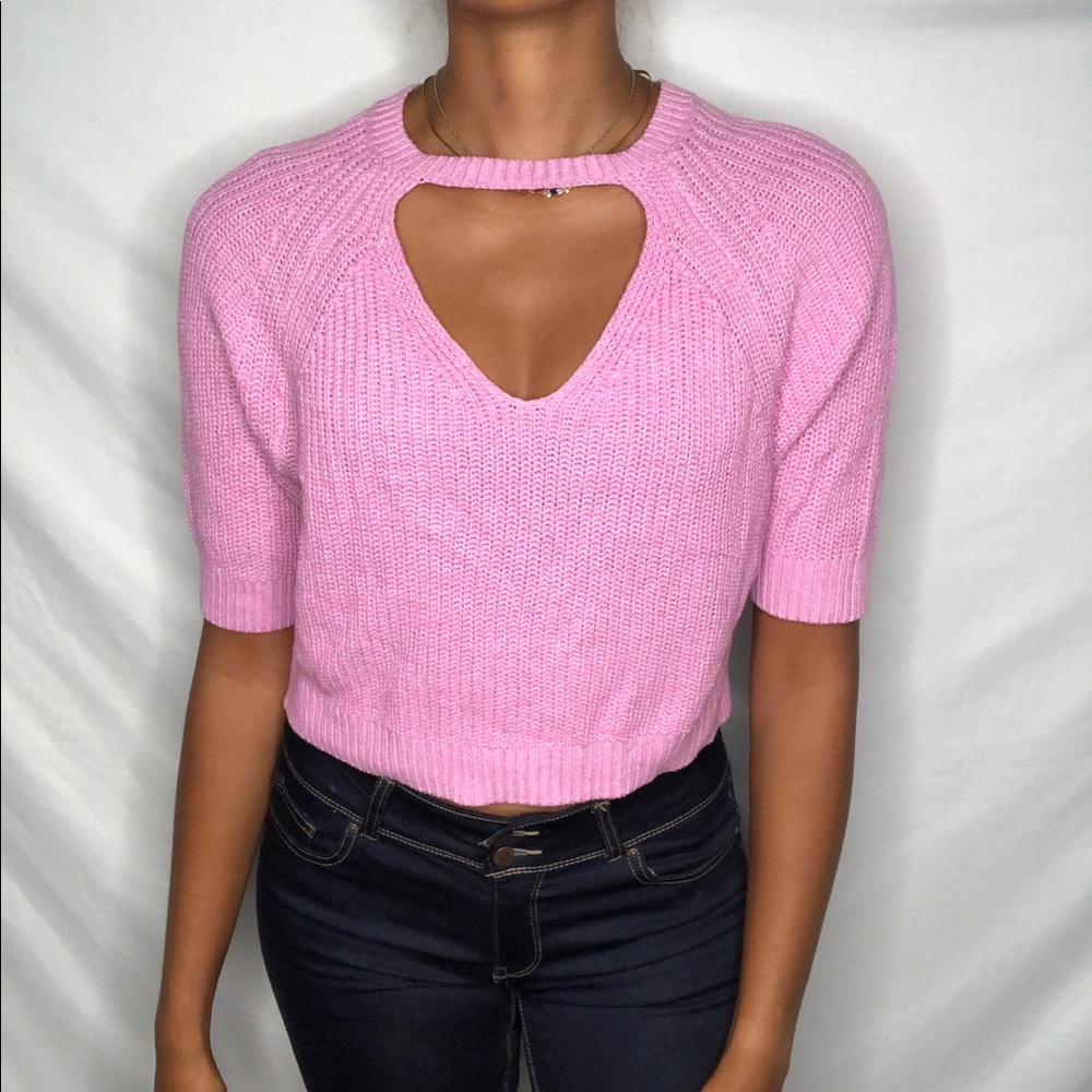 Derek Heart Short sleeve knot crop top new S
